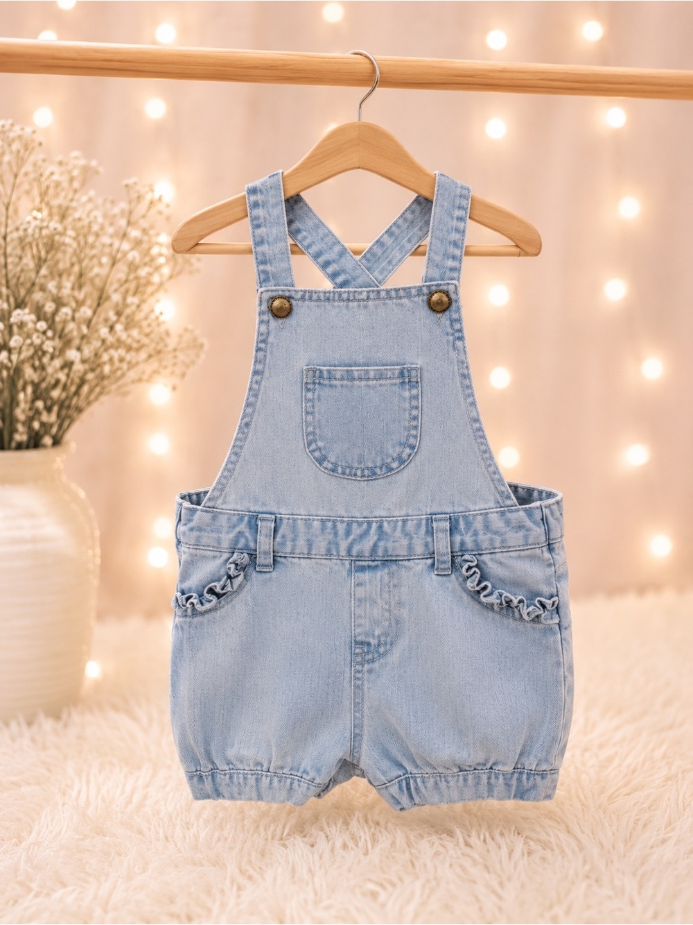 Light Blue Denim Baby Overalls Romper